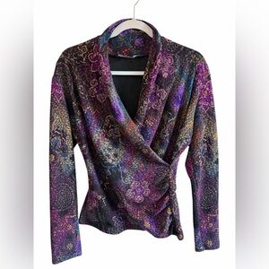 VTG 90s Chadwicks Dark Floral Purple Wrap Blouse (M) Forest Fairy Grunge